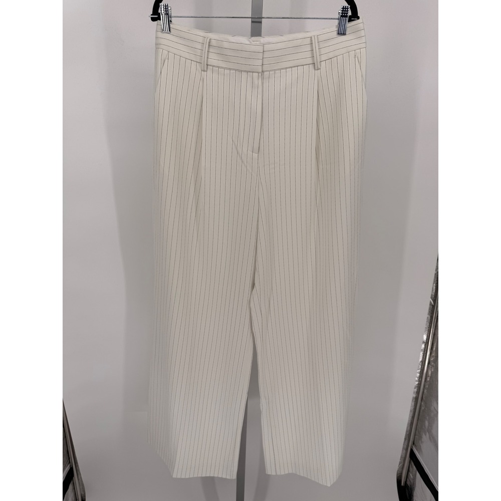 Ann Taylor Womens White Pinstripe Wide Leg Pleated Dress Pants Size 10 NEW